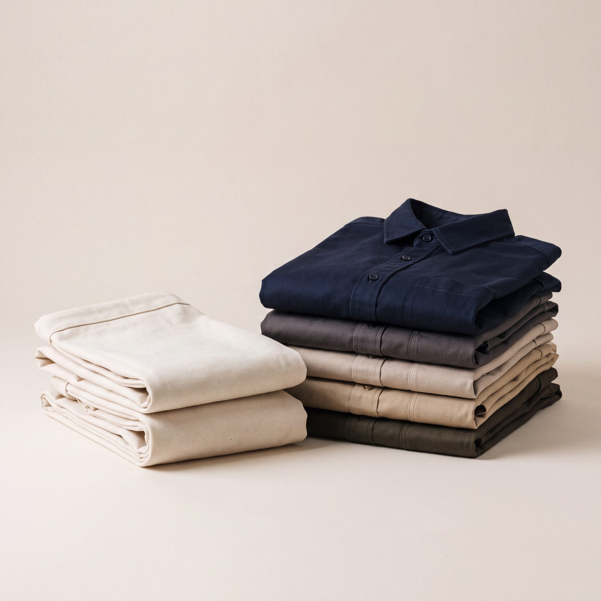 Laundry bags beside folded uniforms